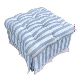 Scalamandre Stripe & Greek Key Tufted Ottoman For Sale