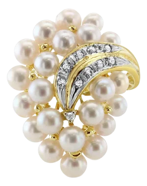Large Pearl Cluster Ring with Diamond Accents 14k Yellow Gold, Size 3