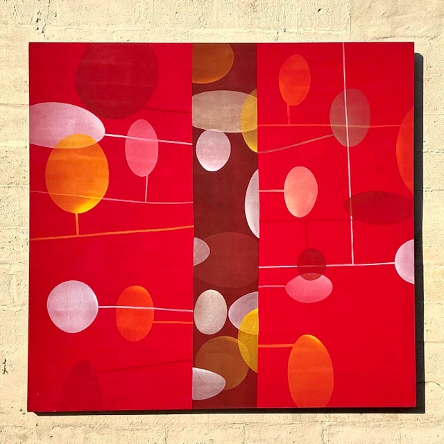 Vintage Boho Geometric Abstract Oil Painting on Canvas For Sale - Image 9 of 9