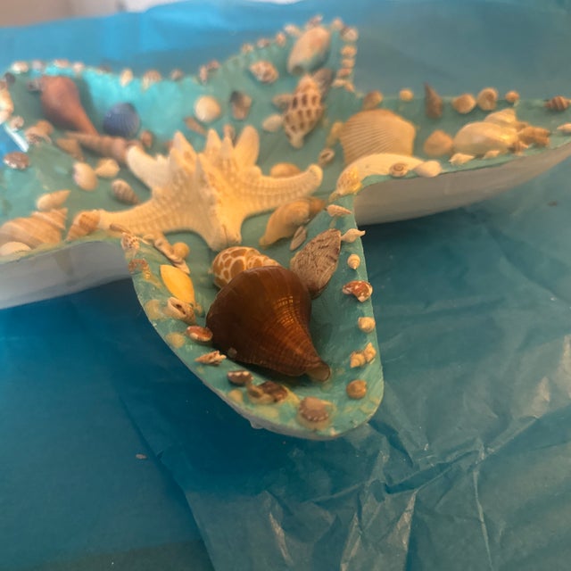 Shell Starfish Wooden Decorative Dish With Shell Inlay For Sale - Image 7 of 7