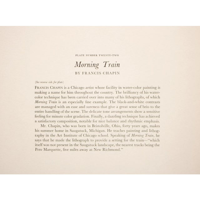 Charcoal 1939 After Francis Chapin "Morning Train", First Edition Period Offset Lithograph For Sale - Image 8 of 9