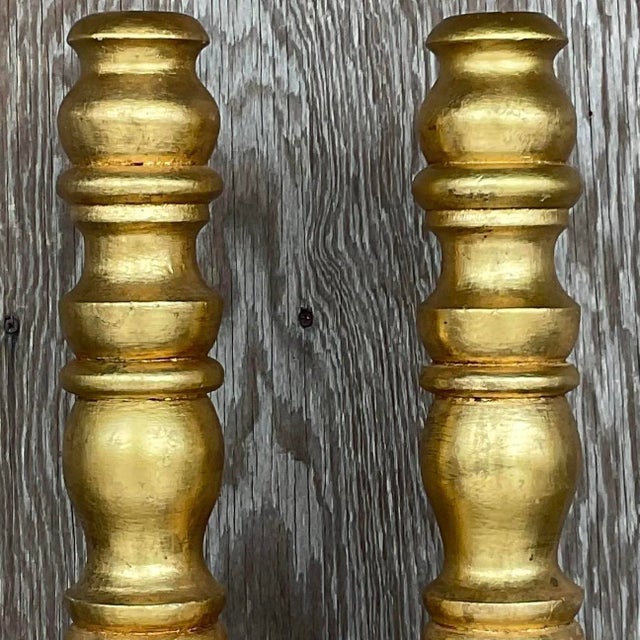 Vintage Gilt Turned Wood Candlesticks- a Pair For Sale In West Palm - Image 6 of 12