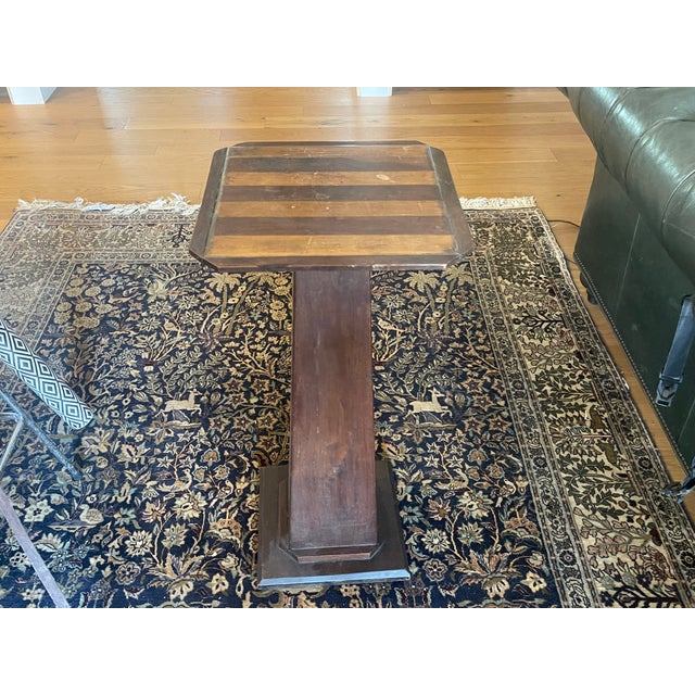Vintage handmade 1920's marquetry top wooden pedestal stand great for displaying a plant or a framed picture or maybe a...