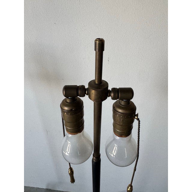 Black 1980s Vintage Metal Tripod Floor Lamps With Double Socket & Brass Pull Chains – A Pair/ Sold For Sale - Image 8 of 12