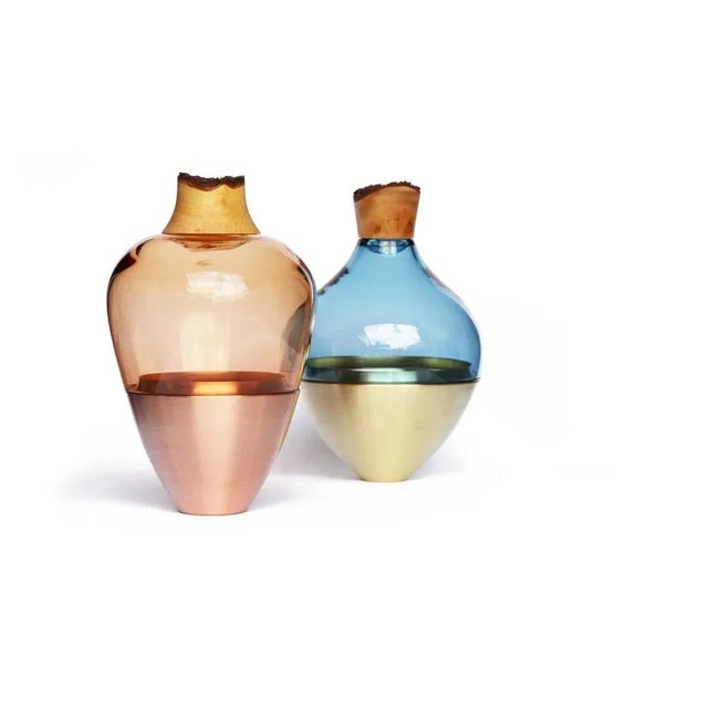 Green Blue and Brass Patina India Vase I by Pia Wüstenberg For Sale - Image 4 of 9