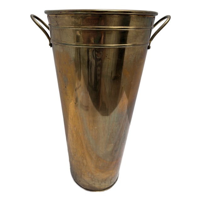 Vintage Solid Brass Umbrella Vessel or Waste Basket For Sale