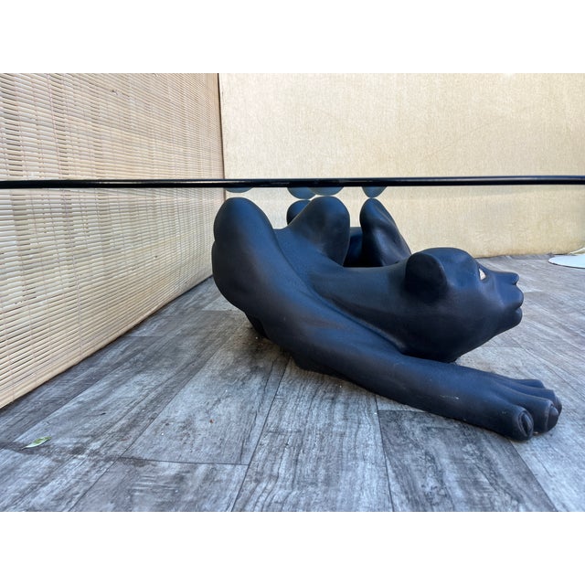 Hollywood Regency Large Hollywood Regency Black Panther Sculptural Base Coffee Table. Circa 1970s For Sale - Image 3 of 17