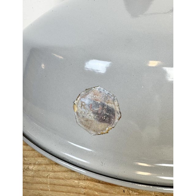 Large Industrial British Grey Enamel Factory Pendant Lamp from Benjamin, 1960s For Sale - Image 10 of 18