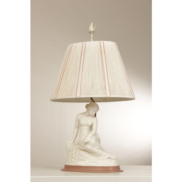 High Quality Vintage Parianware Figural Table Lamp with Reclining Woman, Signed W. Calder Marshall