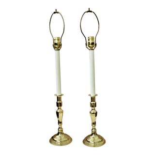 English Georgian Style Candlestick Lamps - A Pair For Sale