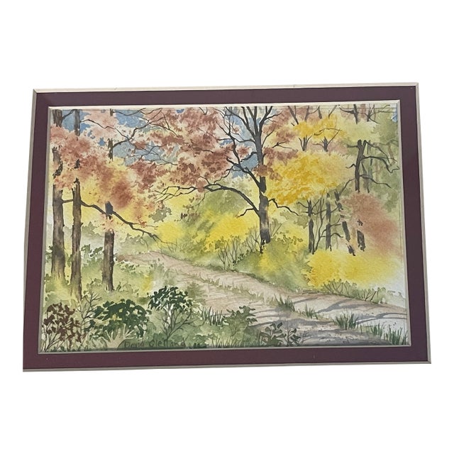 1970s Beautiful Watercolor Summer Park Signed and Framed For Sale