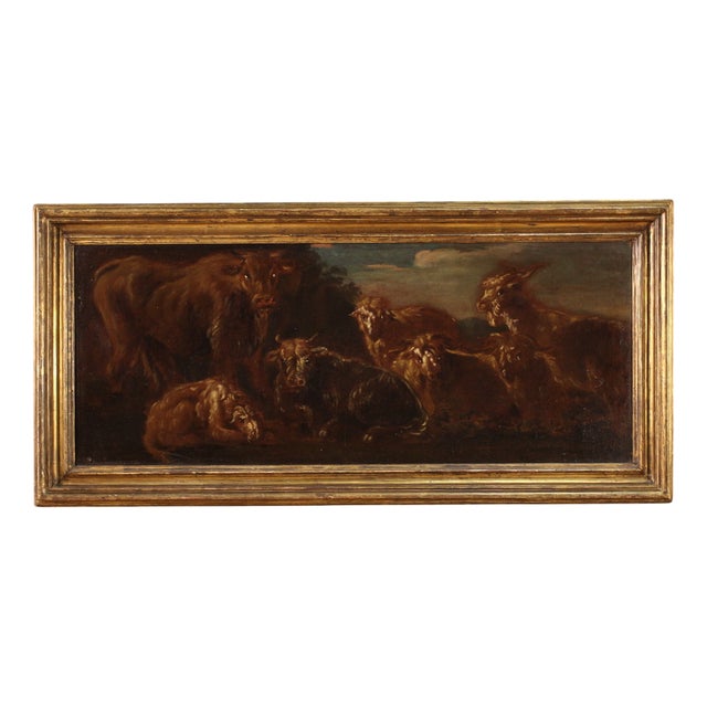Italian Artist, Landscape with Grazing Animals, 1680, Oil on Canvas, Framed For Sale
