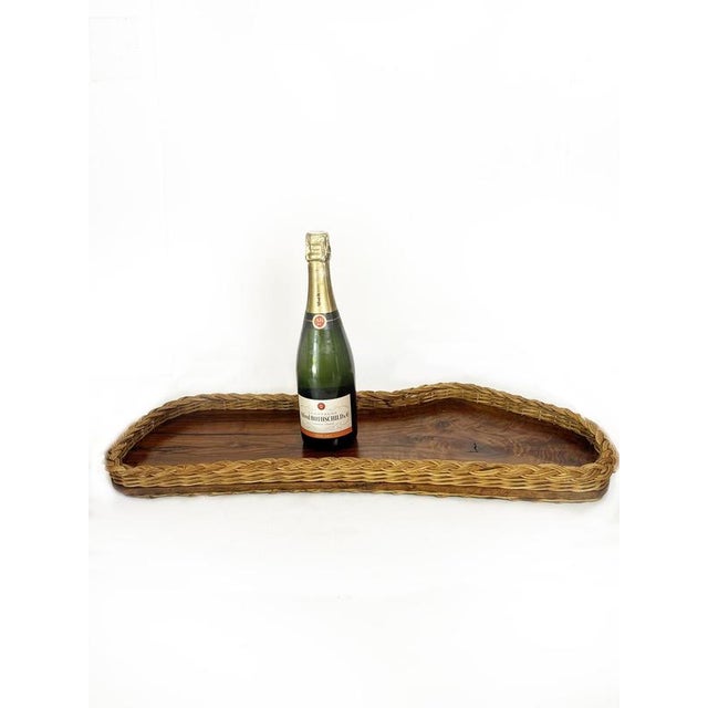 Rustic Vintage French Tray in Olive Wood and Rush, 1960 For Sale - Image 3 of 16