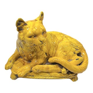 1950s Italian Yellow Ceramic Cat For Sale