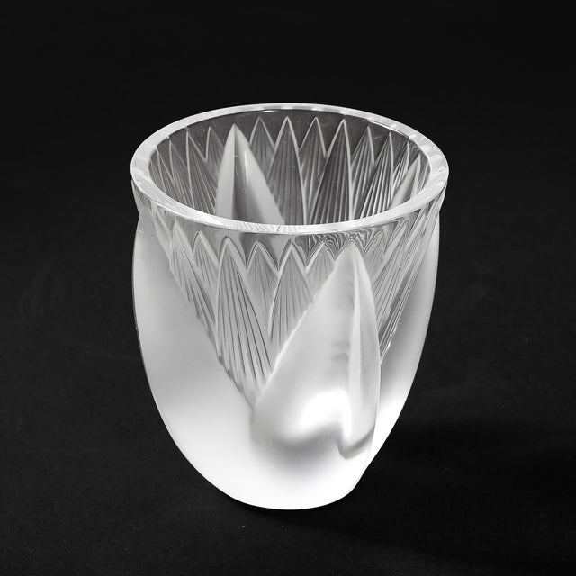 1960s Mid-Century Modernist Frosted Crystal Thebes Vase Signed Lalique For Sale - Image 5 of 14