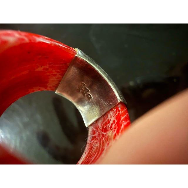 Art Deco Vintage Sajen Red Fosil Coral Shell Spiral Ring Sz 8 Sterling Silver For Sale - Image 3 of 5