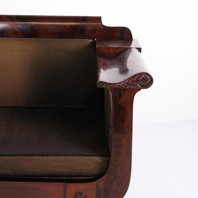 Antique Empire Sofa in Mahogany with Turned Legs and Brown Upholstery, 1830s For Sale - Image 3 of 10