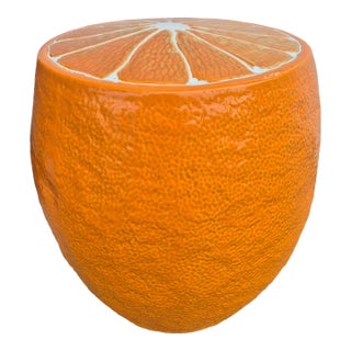 Vintage Italian Glazed Terra Cotta Orange Garden Seat or Stand For Sale