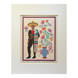 Carlos Mérida Silkscreen Print, "Charro y Serape de Saltillo" in 16x20 mat, 1945 For Sale