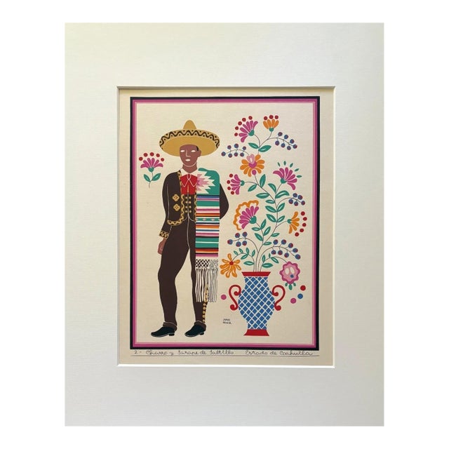 Carlos Mérida Silkscreen Print, "Charro y Serape de Saltillo" in 16x20 mat, 1945 For Sale