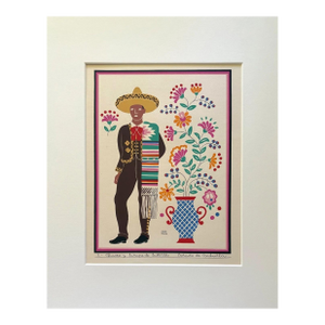 Carlos Mérida Silkscreen Print, "Charro y Serape de Saltillo" in 16x20 mat, 1945