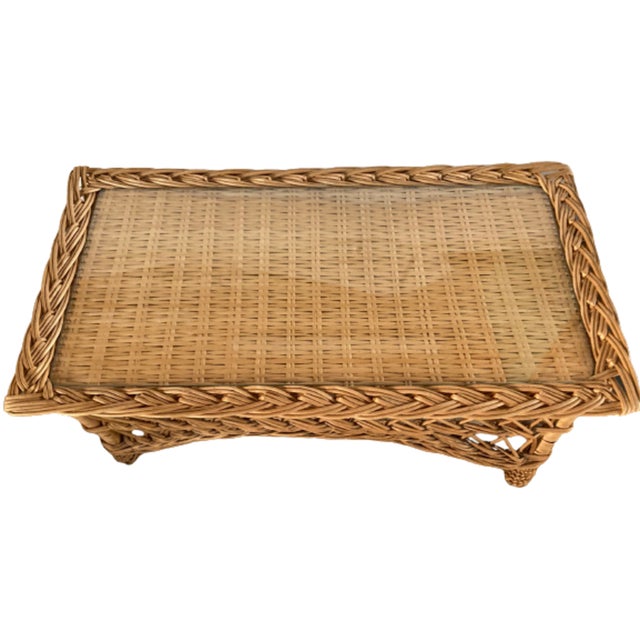 Wood Mid-Century Rectangular Bamboo and Rattan Side Table with Glass Top, Italy, 1970s For Sale - Image 7 of 9