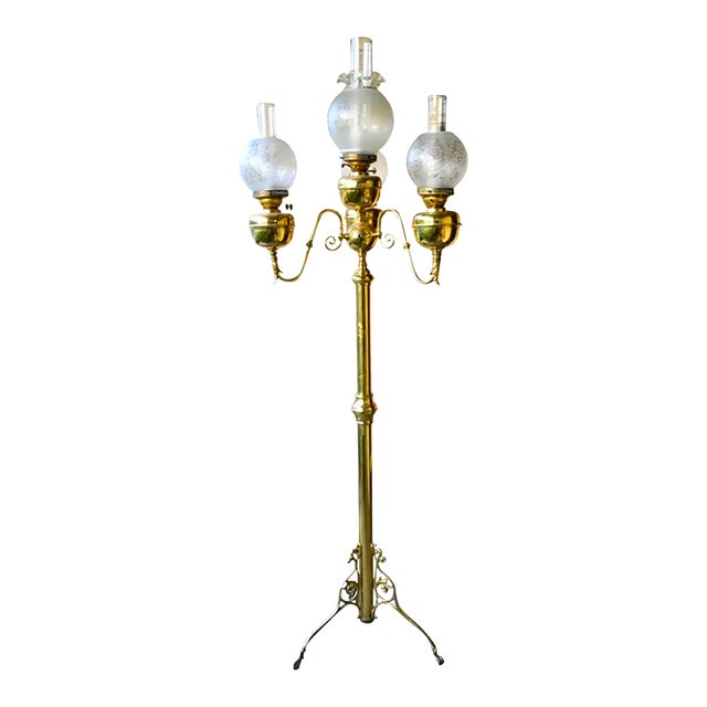 Late 19th Century Super Rare Antique Brass Kerosene Torchiere For Sale