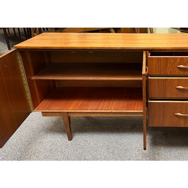 Mid Century Modern Teak Credenza c.1960 Left Side Cabinet W/ Shelf and Drawers. For Sale - Image 11 of 14