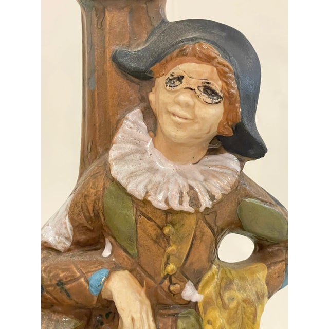 Green Vintage Ceramic Borghini LaCrima Christi Harlequin Ceramic Wine Decanter Bookends or Candlesticks - Pair For Sale - Image 8 of 12