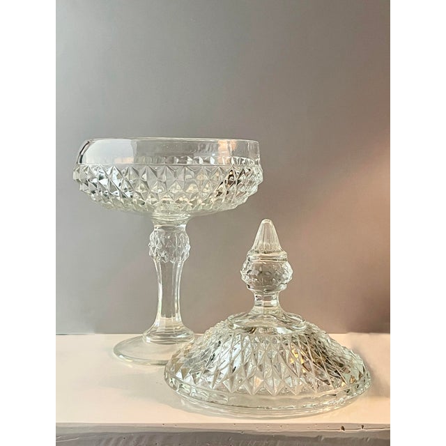1950s 1950’s Diamond Point Pressed Glass Compote Dish For Sale - Image 5 of 8