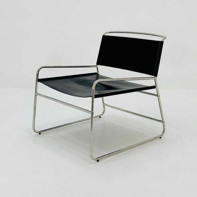 Mid-Century Black Leather Lounge Chair For Sale - Image 6 of 11