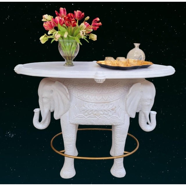 Monumental Vintage Customized Gloss White Double Elephant Head Palm Beach Regency Style Dry Bar For Sale - Image 11 of 12