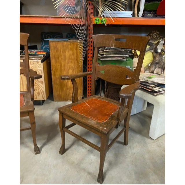 Wood Pair of Vintage Leather Seated Wooden Chairs For Sale - Image 7 of 7