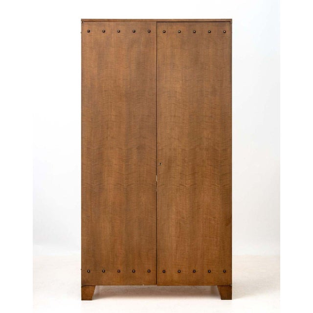 German Modern Studded Tiger Maple Entertainment Center, with two doors opening to two shelves above two drawers. 78" H x...