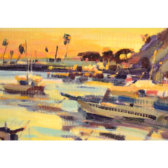 "Santa Catalina Island Harbor" Seascape at Sunset in Oil on Artist's Panel by Gary Schildt For Sale - Image 4 of 9