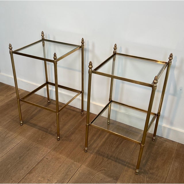 Maison Jansen 1940s Pair of brass side tables attributed to Maison Jansen For Sale - Image 4 of 12