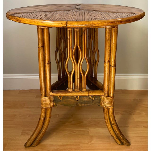 Wood Sculpted Bamboo Side Table With Hand Decorated Top For Sale - Image 7 of 9