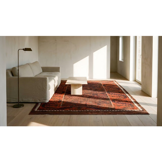 Incredible Red-Raspberry Background Color With Geometric Design Antique Persian Baluch Rug For Sale - Image 14 of 15