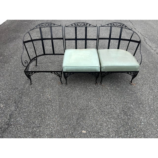 1960s Beautiful Vintage Woodard 3 Piece Bench With Cushions, Attributed For Sale - Image 5 of 6