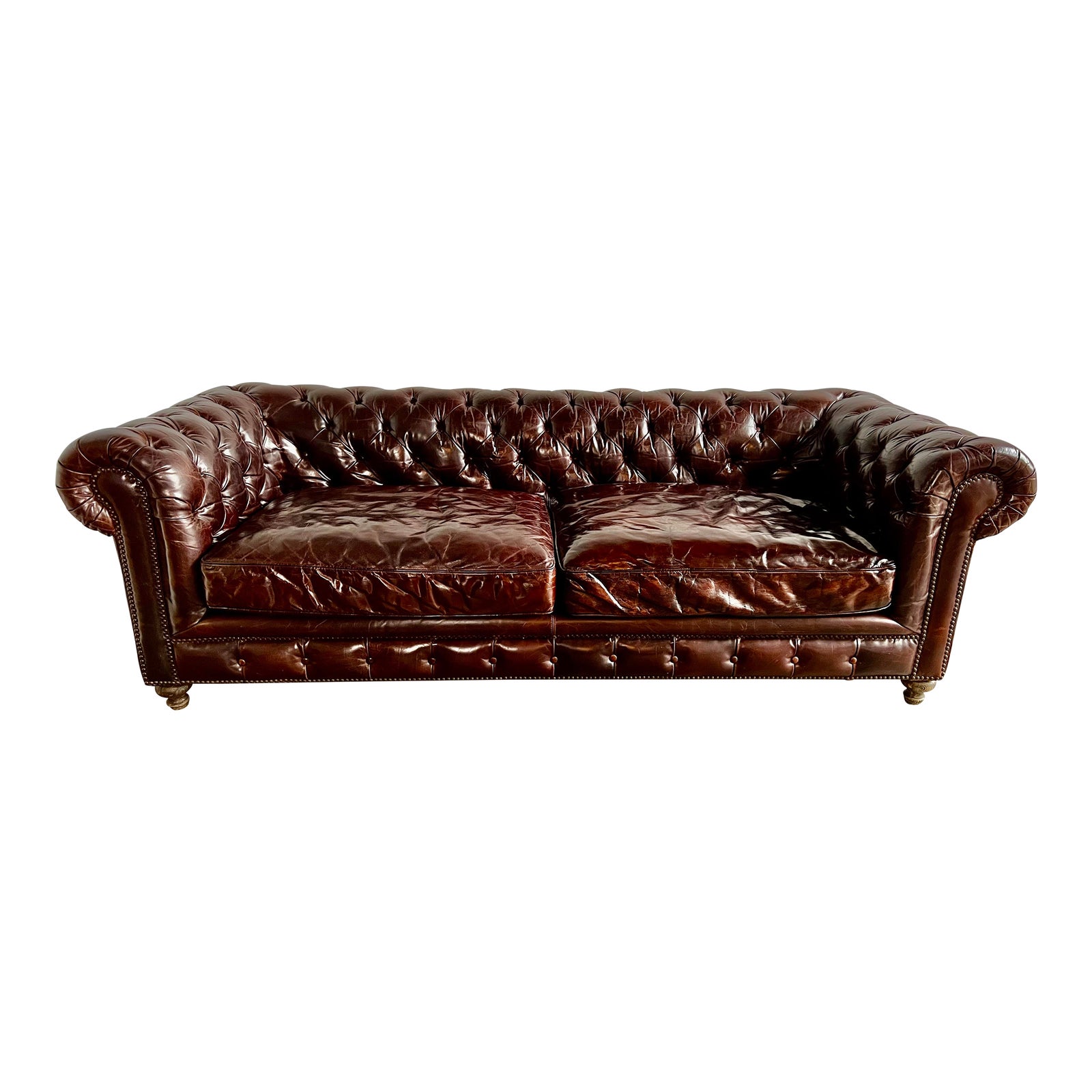 MidCentury Leather Tufted Sofa W/ Loose Cushions Chairish