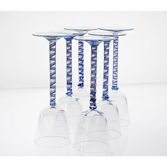 Cobalto and Pulegoso Murano Glass with Twisted Stems from Cenedese, 1950s, Set of 6 For Sale - Image 13 of 18