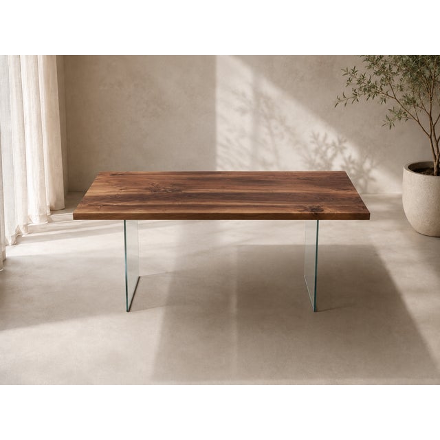 Suspended Walnut and Clear Glass Table by Andrea Toffanin for Hood Italia For Sale - Image 4 of 4