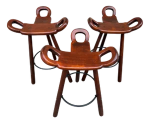 Brutalist Marbella Bar Stools attributed to Sergio Rodrigues, Spain, 1960s, Set of 3