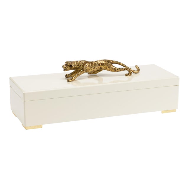 Wood Cheetah Box - Cream For Sale