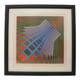 Vasarely Pencil Signed and Numbered Limited Edition 67/250 Op Art Original Print Custom Framed For Sale