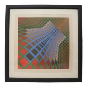 Vasarely Pencil Signed and Numbered Limited Edition 67/250 Op Art Original Print Custom Framed