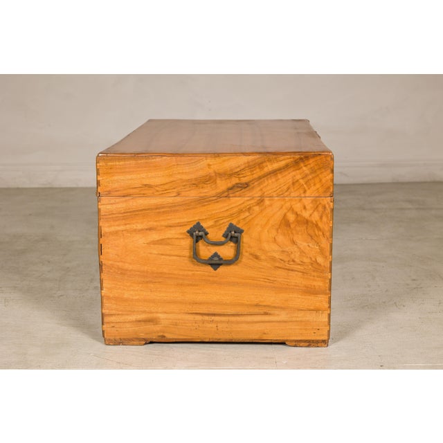 Vintage Chinese Pine Blanket Chest or Coffee Table with Brass Hardware For Sale - Image 10 of 18
