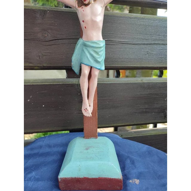 Wood Pre-War Wooden Standing Crucifix, 1890s For Sale - Image 7 of 9