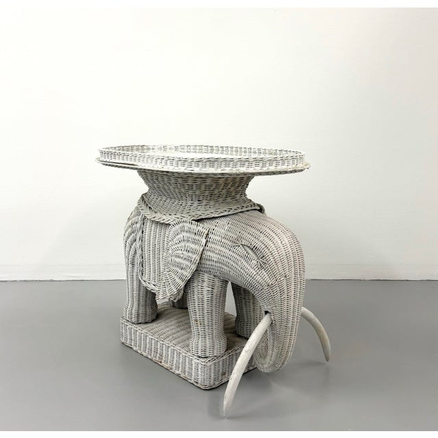 White Vintage Woven Rattan Elephant Tray Table For Sale - Image 8 of 8