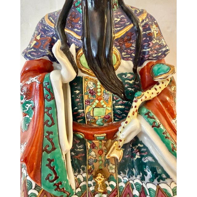 Chinoiserie Lu Xing Chinese Polychrome Glazed Porcelain Statue For Sale - Image 3 of 15